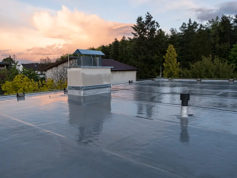 Finished flat roof at sunset